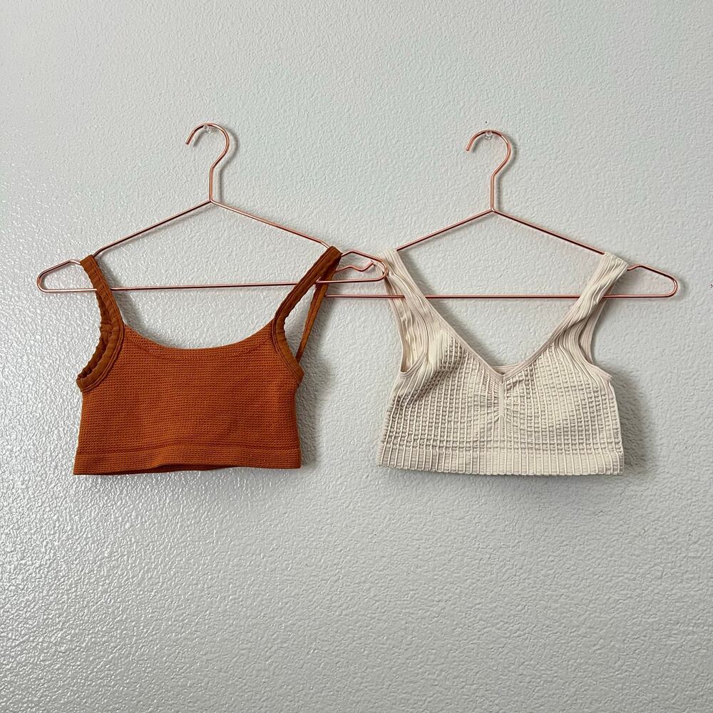 2x Out From Under Textured Bralettes waffle knit 
burnt yellow pale yellow ivory